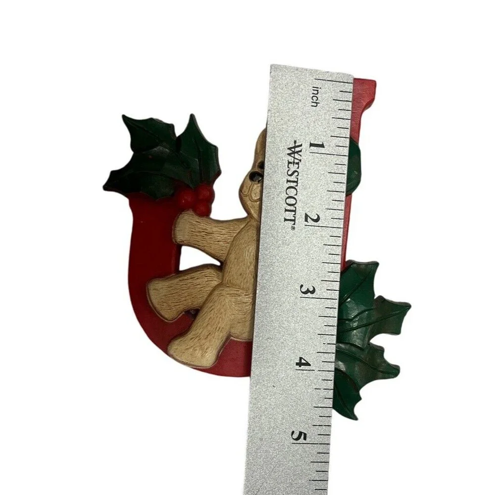 Homco Christmas JOY 3pc Teddy Bears Wall Hanging Decor Holly & Berries  7610 Vtg